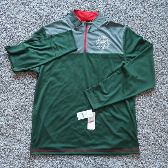 MINNESOTA WILD NHL HOCKEY Shirt Mens SZ L LONG SLEEVE 1/4 ZIP NWT - Picture 1 of 9